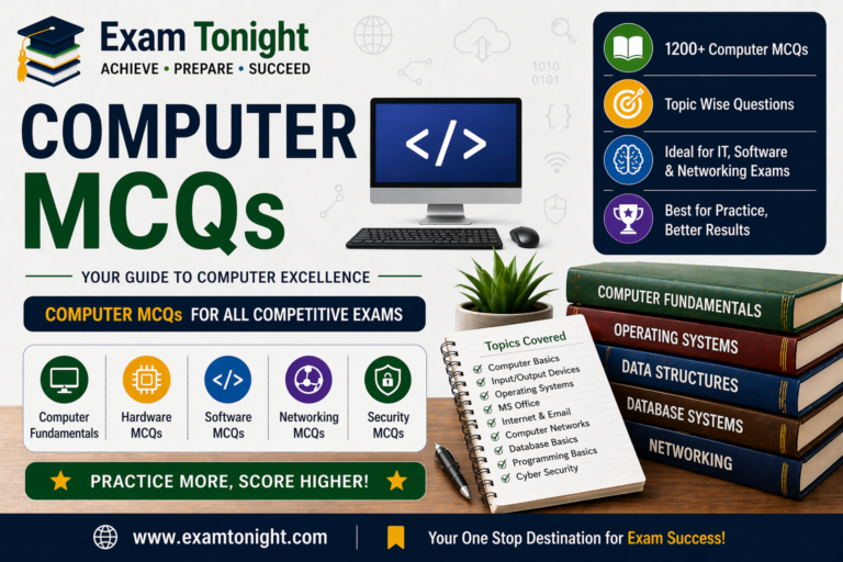 Computer MCQs 2026 from Past Papers MS Office Hardware Internet FPSC NTS PPSC CSS